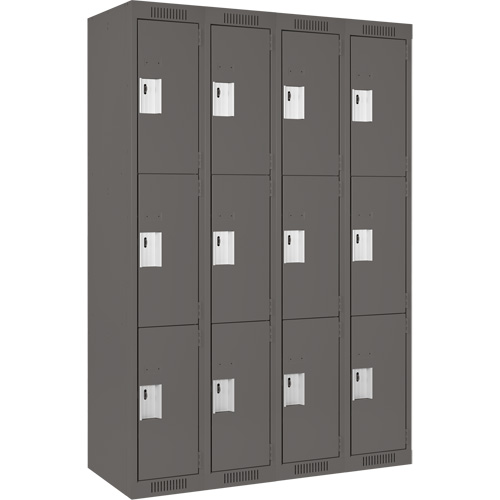 Clean Line™ Lockers, No. of Tiers, 3, Bank of, 4, Overall Width, 48", Overall Depth, 18", Bodies, 24 gauge, Inside Depth, 18"