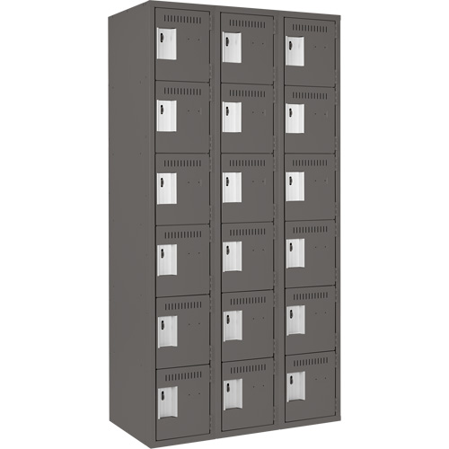 Clean Line™ Lockerette, No. of Tiers, 6, Bank of, 3, Overall Width, 36", Overall Depth, 18", Bodies, 24 gauge, Inside Depth, 18"