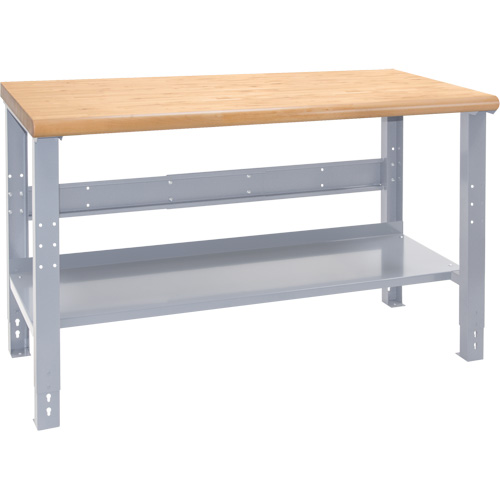 Industrial Duty Workbench, Capacity, 1000 lbs., Configuration, Shelf, Height, 34", Width, 60", Laminated Hardwood Top Overall Thickness, 1-3/4", Nose Type, Bullnose