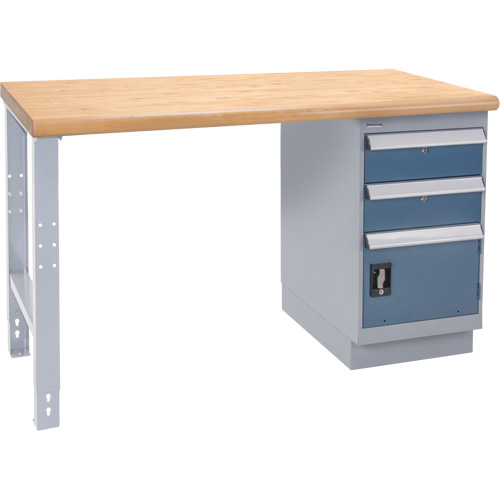 Industrial Duty Workbench, Capacity, 1000 lbs., Configuration, Door w/ Drawer Combination, Height, 34", Width, 24", Laminate Hardwood Top Overall Thickness, 1-3/4", Nose Type, Bullnose