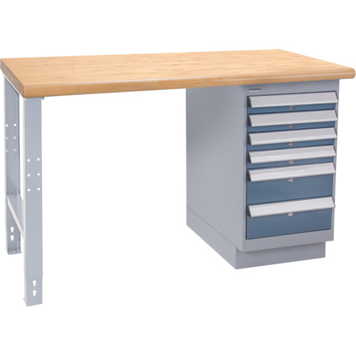 Industrial Duty Workbench, Capacity, 1000 lbs., Configuration, Drawers, Height, 34", Width, 24", Laminate Hardwood Top Overall Thickness, 1-3/4", Nose Type, Bullnose