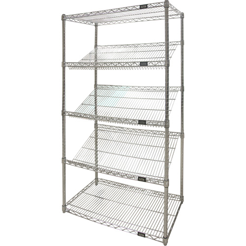 Slanted Wire Shelving Unit, Kit Type, Starter, Shelf Capacity, 400 lbs., Overall Capacity, 1000 lbs., No. of Shelves, 5, Manufacturer's Warranty, 1 Year Limited