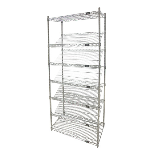 Slanted Wire Shelving Unit, Kit Type, Starter, Shelf Capacity, 400 lbs., Overall Capacity, 1000 lbs., No. of Shelves, 7, Manufacturer's Warranty, 1 Year Limited