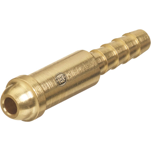 Inert Arc TIG Nipple, Material, Brass, Capacity, PRESSURES TO 200 PSIG (1400 KPA), Fitting Size, 2 7/32" Long, Barb for 1/8" ID Hose
