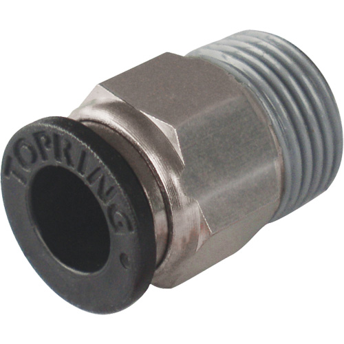 Maxfit Straight Male Connector, Material, Plastic, Diameter, 1/2" x 3/8", Connection Type, PTC, Thread, NPT Male, Working Temperature Range, 5°C - 60°C