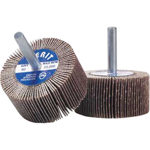 Flap Wheels - Mandrel Mounted Flap Wheels, Each, 2", Grit, 60, Thickness, 1", Arbor Hole Size, 1/4", Abrasive Material, 25000