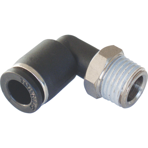 Maxfit Swivel Male Elbow Fitting, Each, Plastic, Diameter, 3/8" x 1/4", Connection Type, PTC, NPT Male, Working Temperature Range, 5°C - 60°C, Maximum Working Pressure