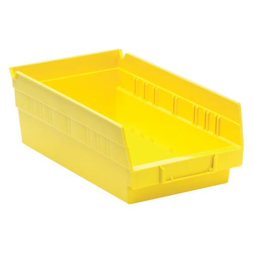 Shelf Bins, Each, Yellow, Capacity, 30 lbs., Outside Width, 6-5/8", Outside Depth, 11-5/8", Outside Height, Polypropylene, Inside dimensions (L x W x H), 10-1/4" 5-1/2" x 4", Reference Number