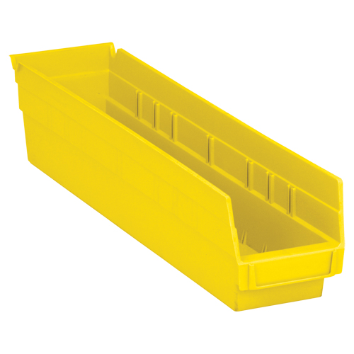 Shelf Bins, Each, Yellow, Capacity, 40 lbs., Outside Width, 4-1/8", Outside Depth, 17-7/8", Outside Height, Polypropylene, Inside dimensions (L x W x H), 16-1/2" x 3" x 4", Reference Number