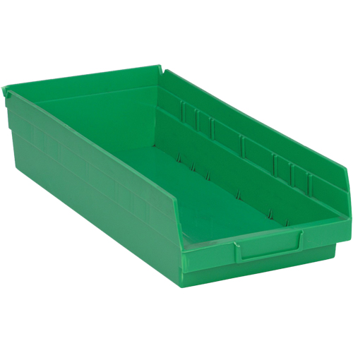 Shelf Bins, Each, Green, Capacity, 40 lbs., Outside Width, 8-1/8", Outside Depth, 17-7/8", Outside Height, 30158