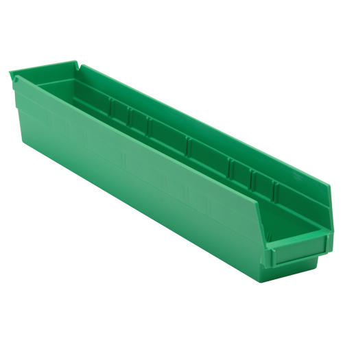 Economy Shelf Bin, Each, Green, Capacity, 60 lbs., Outside Width, 4-1/8", Outside Depth, 23-5/8", Outside Height, 30124