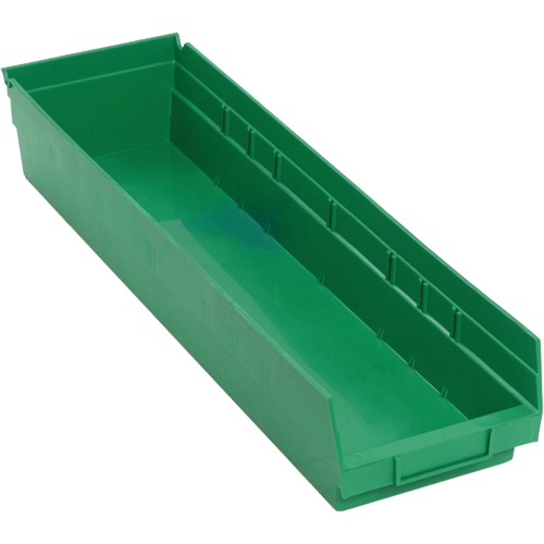 Each, Green, Capacity, 50 lbs., Outside Width, 6-5/8", Outside Depth, 23-5/8", Outside Height, Up to 7 Dividers, Load Capacity Per Stacked Bin, 20 lbs., Reference Number