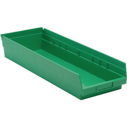 Each, Green, Capacity, 50 lbs., Outside Width, 8-3/8", Outside Depth, 23-5/8", Outside Height, Up to 7 Dividers, Load Capacity Per Stacked Bin, 30 lbs., Reference Number