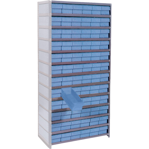 Euro Drawer Shelf Units, Each, Add-On, No. of Shelves, 13, Shelf Capacity, 800 lbs., Material, Steel, Width, 72, Bin Colour, Blue, Bin Dimensions