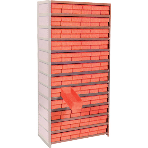 Euro Drawer Shelf Units, Each, Add-On, No. of Shelves, 13, Shelf Capacity, 800 lbs., Material, Steel, Width, 72, Bin Colour, Red, Bin Dimensions
