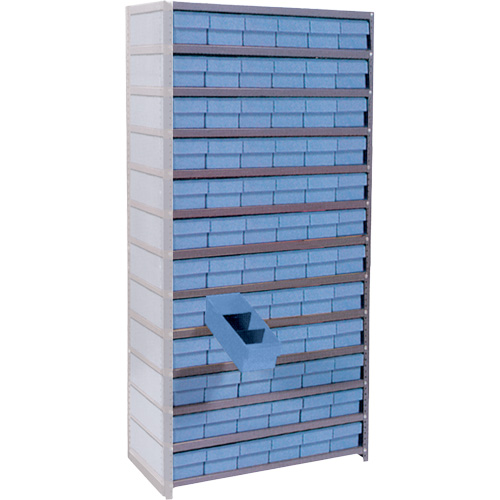 Euro Drawer Shelf Units, Each, Add-On, No. of Shelves, 13, Shelf Capacity, 800 lbs., Material, Steel, Width, 72, Bin Colour, Blue, Bin Dimensions