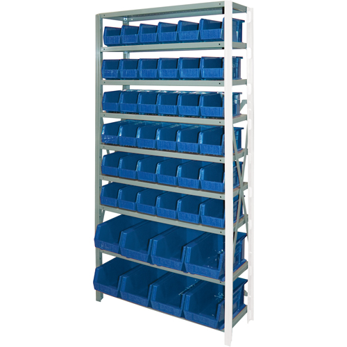 Storage Shelf Unit with Stacking Bins, Each, Add-On, No. of Shelves, 9, Shelf Capacity, 800 lbs., Material, Steel, Width, 44, Bin Colour, Blue, Large Bin Dimensions