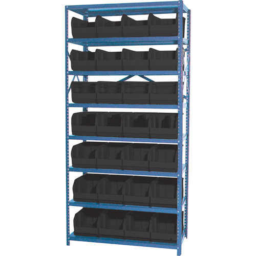 Each, Starter, No. of Shelves, 8, Shelf Capacity, 800 lbs., Material, Steel, Width, 28, Bin Colour, Black, Bin Dimensions