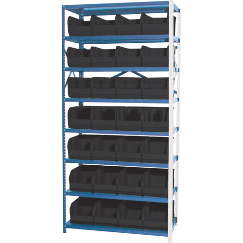 Each, Add-On, No. of Shelves, 8, Shelf Capacity, 800 lbs., Material, Steel, Width, 28, Bin Colour, Black, Bin Dimensions