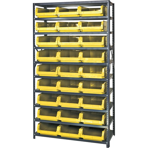 Each, Starter, No. of Shelves, 10, Shelf Capacity, 650 lbs., Material, Steel, Width, 27, Bin Colour, Yellow, Bin Dimensions