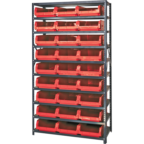 Each, Starter, No. of Shelves, 10, Shelf Capacity, 650 lbs., Material, Steel, Width, 27, Bin Colour, Red, Bin Dimensions