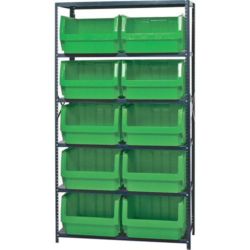 Each, Starter, No. of Shelves, 6, Shelf Capacity, 650 lbs., Material, Steel, Width, 10, Bin Colour, Green, Bin Dimensions