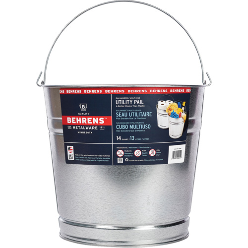 Pail, Each, Galvanized Steel, Capacity, 13 L, 30, Dimensions, 11.63"L × 11.63 "W× 10.75"H