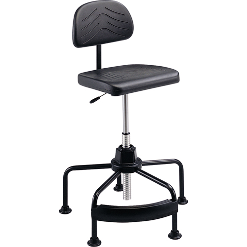 Industrial Seating, Colour, Black, Seat Material, Polyurethane, Weight Capacity, 250 lbs., Overall Height, 17" - 35", Seat Dimensions", 16 1/4 x 16 1/4, Backrest Dimensions", 14 1/2 x 9