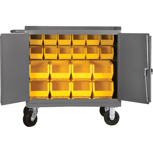 Mobile Workbench Cabinet with Bins, Each, Steel, 24-1/4" W x 42-1/8" D x 37-3/4" H, Shelf Dimensions, 24" x 42-3/8", Overall Capacity