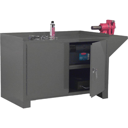 Stationary Workstation, Each, 60-1/8", Depth, 24-1/4", Height, 36-3/16", Work Surface, Steel, 2000 lbs., Door Handle Material, Chrome, Lock Type