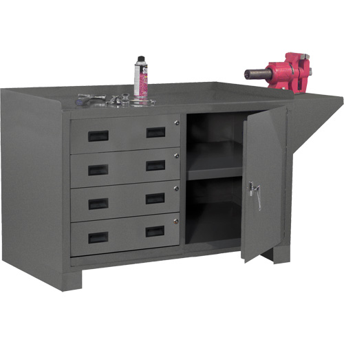 Stationary Workstation, Each, 60-1/8", Depth, 24-1/4", Height, 36-1/4", Work Surface, Steel, 4, Drawer Dimensions, 21-7/16" x 21-1/8" x 11-7/16", No. of Shelves