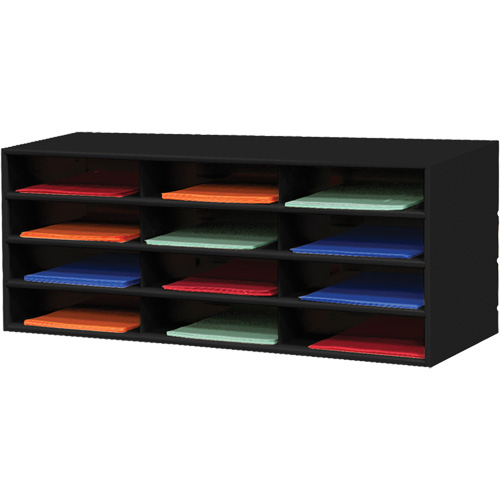 Horizontal Literature Rack, Each, Stationary, No. of Compartments, 12, Material, Steel, Colour, Black, Height, Glossy Powder Coating