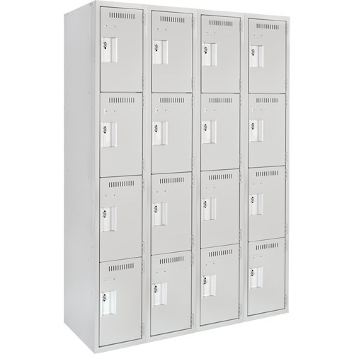 Clean Line™ Lockers, No. of Tiers, 4, Bank of, 4, Overall Width, 48", Overall Depth, 18", Bodies, 24 gauge, Inside Depth, 18"