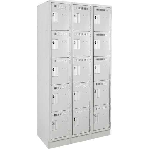 Clean Line™ Lockers, No. of Tiers, 5, Bank of, 3, Overall Width, 36", Overall Depth, 18", Bodies, 24 gauge, Inside Depth, 18"