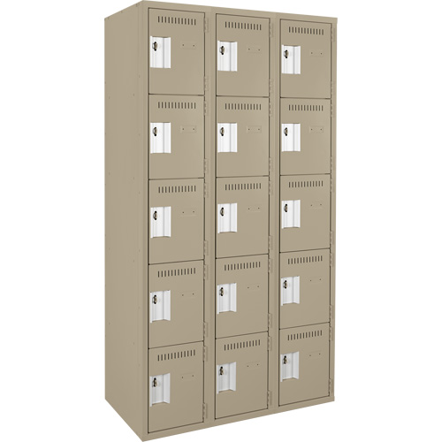 Clean Line™ Lockers, No. of Tiers, 5, Bank of, 3, Overall Width, 36", Overall Depth, 18", Bodies, 24 gauge, Inside Depth, 18"
