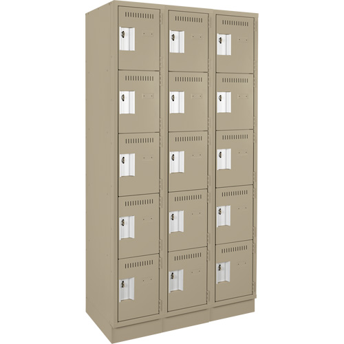 Clean Line™ Lockers, No. of Tiers, 5, Bank of, 3, Overall Width, 36", Overall Depth, 18", Bodies, 24 gauge, Inside Depth, 18"