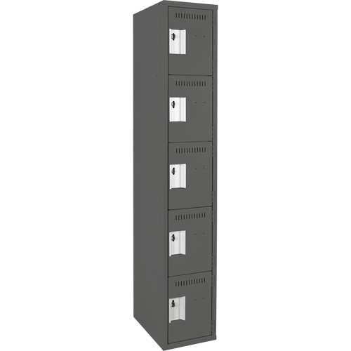 Clean Line™ Lockers, No. of Tiers, 5, Bank of, 1, Overall Width, 12", Overall Depth, 18", Bodies, 24 gauge, Inside Depth, 18"