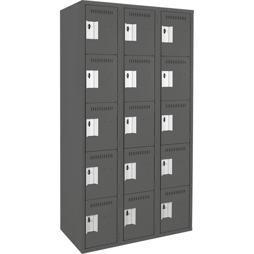 Clean Line™ Lockers, No. of Tiers, 5, Bank of, 3, Overall Width, 36", Overall Depth, 18", Bodies, 24 gauge, Inside Depth, 18"