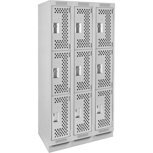 Clean Line™ Lockers, Each, 3, Bank of, 3, Overall Width, 36", Overall Depth, 18", Overall Height, 24 gauge, Inside Depth, 18", Doors