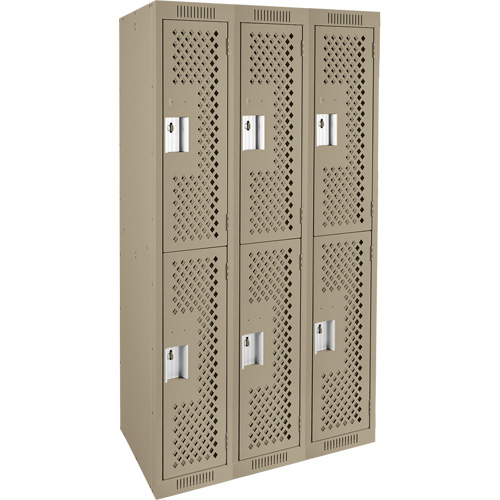 Clean Line™ Lockers, Each, 2, Bank of, 3, Overall Width, 36", Overall Depth, 12", Overall Height, 24-gauge, Door Gauge, 20-gauge, Frame Gauge