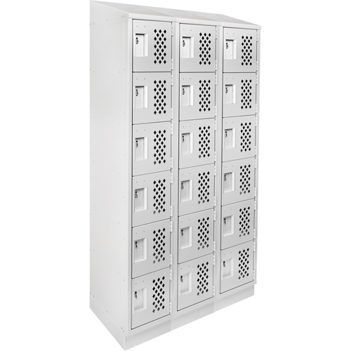 Assembled Lockerettes Clean Line™ Perforated Economy Lockers, Each, 6, Bank of, 3, Overall Depth, 18", Overall Height, 72", Overall Width, 24 gauge, Doors, 20 gauge, Frames
