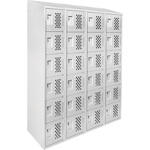 Assembled Clean Line™ Perforated Economy Lockers, Each, 6, Bank of, 4, Overall Depth, 18", Overall Height, 72", Overall Width, 24 gauge, Doors, 20 gauge, Frames