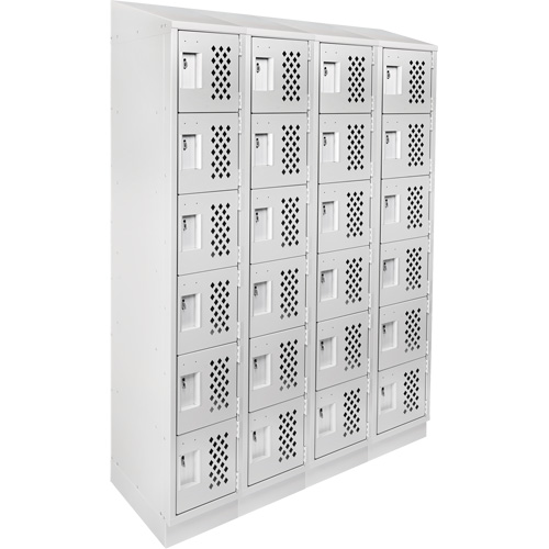 Assembled Clean Line™ Perforated Economy Lockers, Each, 6, Bank of, 4, Overall Depth, 18", Overall Height, 72", Overall Width, 24 gauge, Doors, 20 gauge, Frames