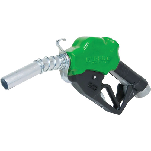 Green Ultra High-Flow Automatic Diesel Spout Nozzle, Inlet, Max. PSI, 50, Flow Rate, 40 GPM, Spout Diameter, 1.1875", Dimensions, 9.7" H x 2.2" W x 17.1" D