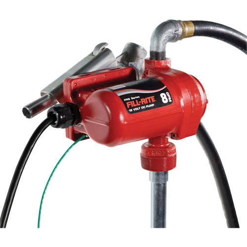 Flow Rate, 8 GPM, 1" NPTF, Amperage, 15 A, Outlet, 3/4" NPT, 2" Buttress, Bung Mount, Duty Cycle, 15 min. On, 15 min. Off, Motor Power