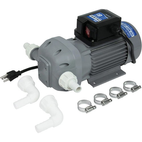 Flow Rate, 8 GPM, 1" NPTM, Amperage, 2.4 A, Outlet, 1" NPT, DEF, Water, Duty Cycle, 30 min. On, 30 min. Off, Motor Power