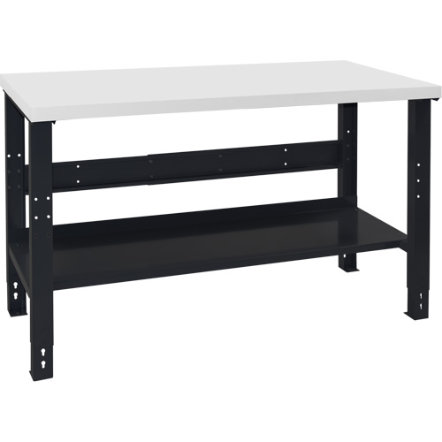 Industrial Duty Workbench, Each, 1000 lbs., Configuration, Shelf, Height, 34", Width, 60", Depth, 1-3/4", Manufacturer's Warranty, 1 Year Limited, Frame Colour