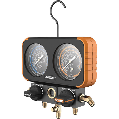 3-1/8", Pressure Range, 500 - 800 psi, Connection, Bottom Mount, Dial Type, Analogue, HVAC/R Technicians, Refrigerant Pressure Measurement, Includes, Manifold Gauge; Carrying Case, Manufacturer's Warranty