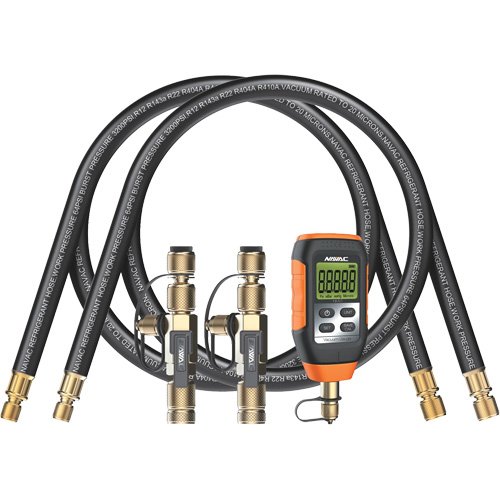 Micron Vacuum Gauge; (2) Evacuation Hoses; (2) Valve Core Removal Tools, Manufacturer's Warranty, 1-Year, Range