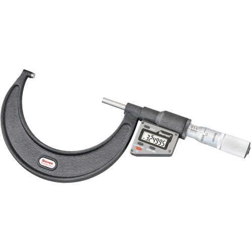 3732 Electronic Micrometer without Output, Each, 3" - 4" (76 mm - 101 mm), Resolution, 0.00005" (0.001 mm), Accuracy ±, 0.00015" (0.004 mm), 3732.1XFL-4 Inch/Metric Electronic Micrometer; CR2032 lithium Battery, Anvil Type, Flat, Spindle Type
